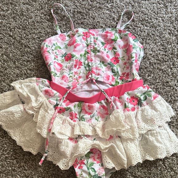Floral Kids Swim One Piece with Ruffle Skirt - Picture 1 of 1